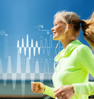 Woman running with earphones in Woman running with earphones in