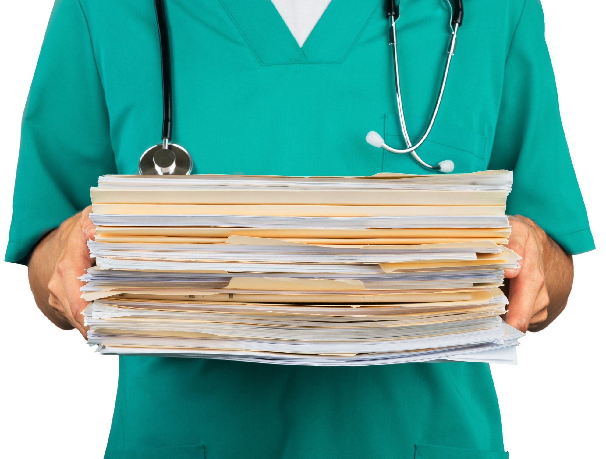 Nurse carrying file folders with documents inside Nurse carrying file folders with documents inside