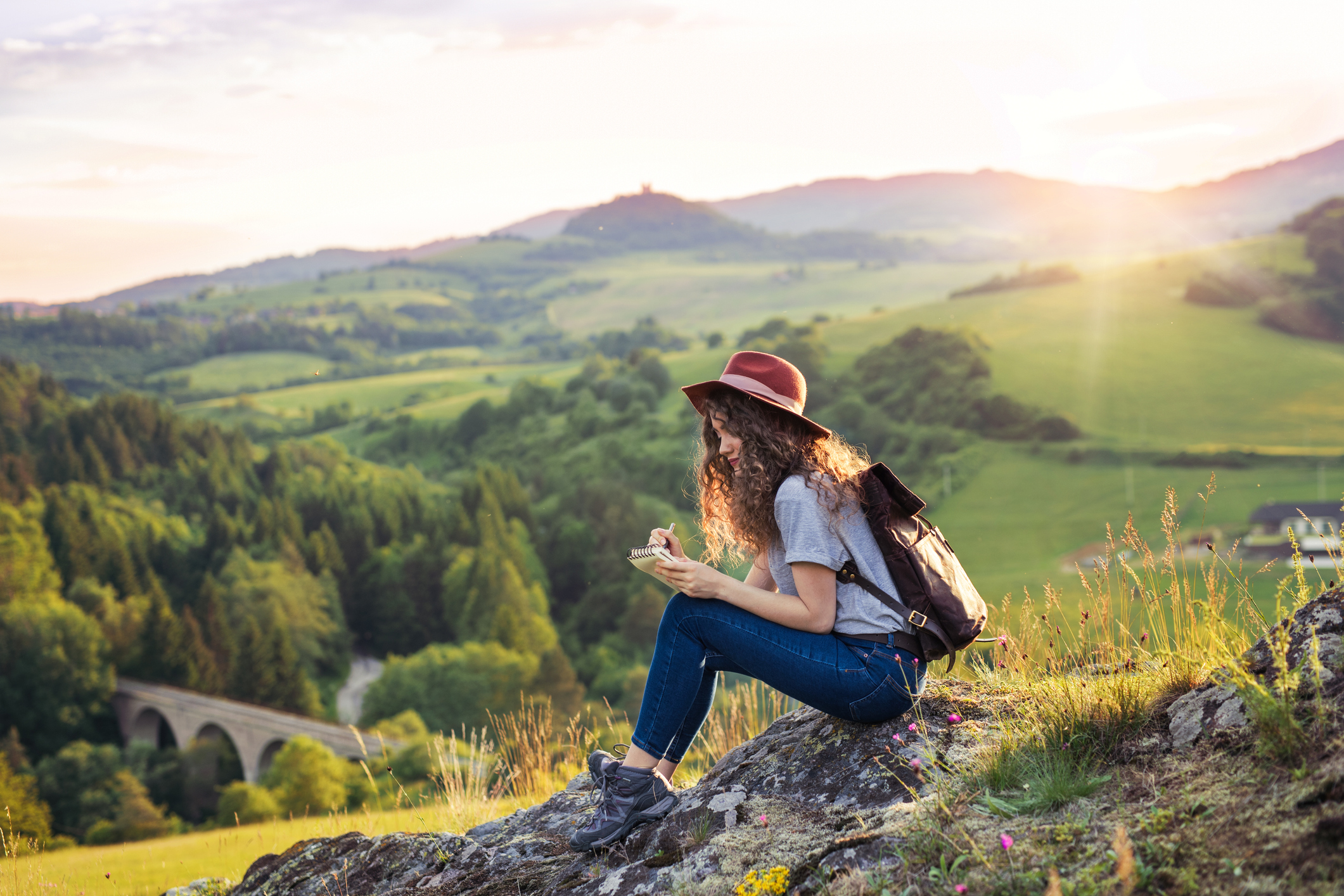 Travel nurse enjoying the sunset in the mountains Travel nurse enjoying the sunset in the mountains